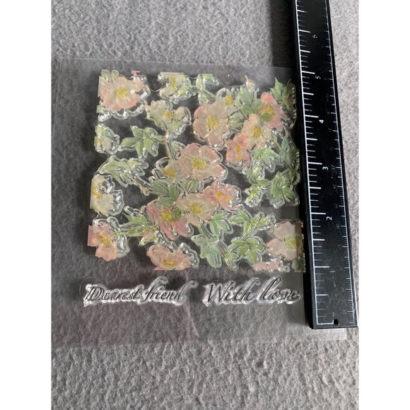 Clear Floral Stamp With "Dearest Friend" & "With Love" Texts Crafting Card Makin - Picture 2 of 3